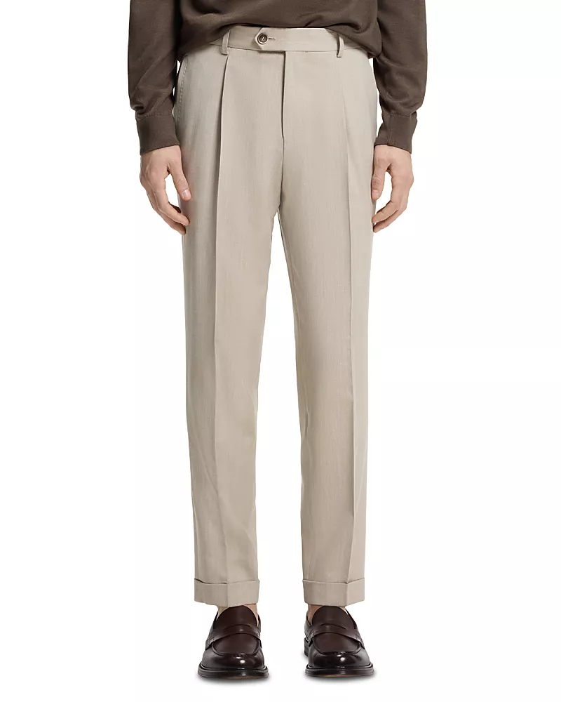 Boss L-Peet Regular Fit Wool Blend Pleat Trousers