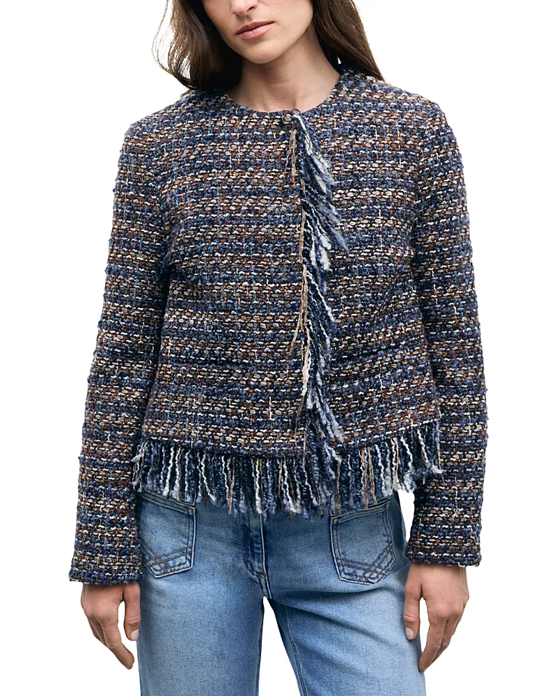 Gerard Darel Joya Fringe Trim Snap Front Jacket