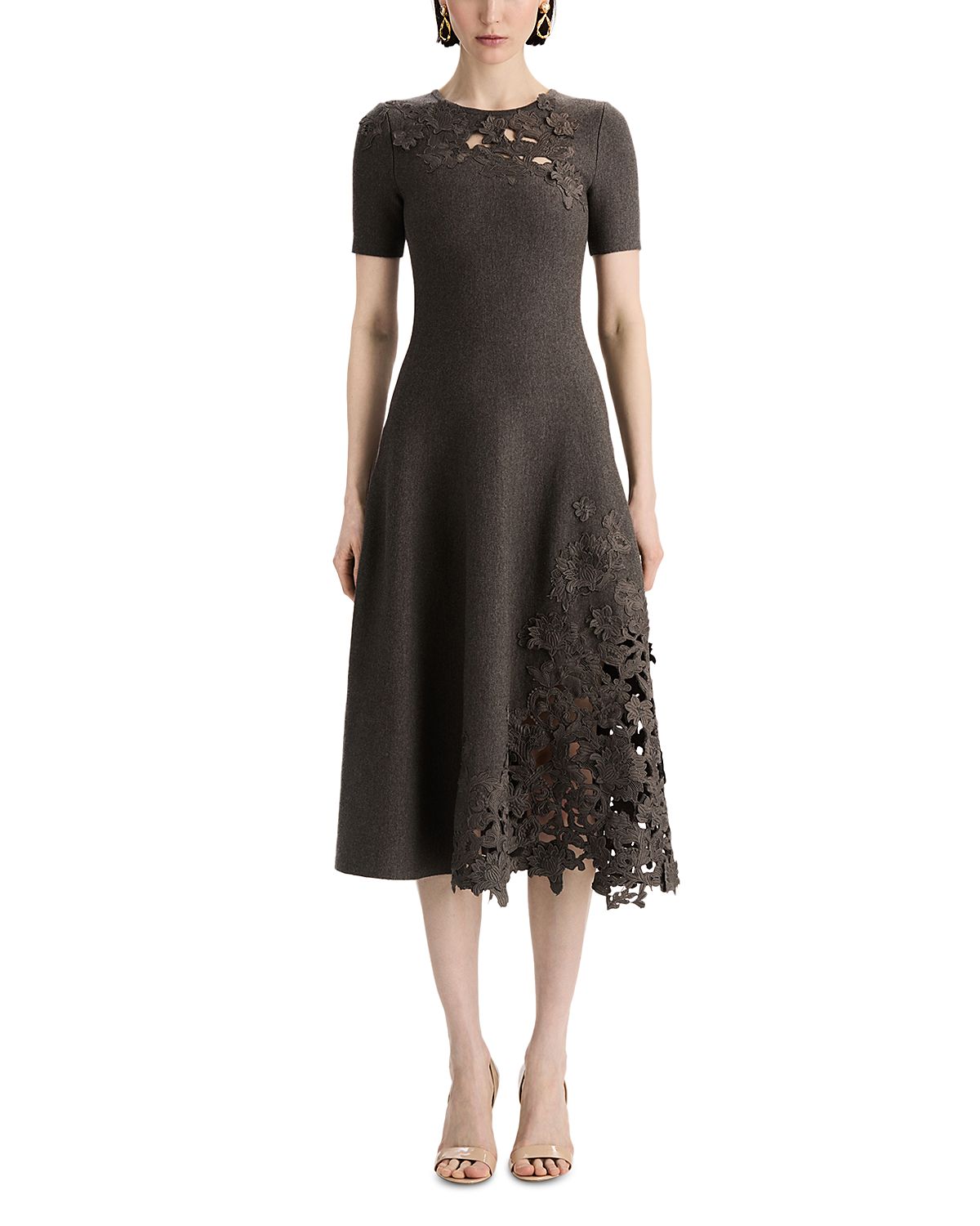 Oscar de la Renta Lace Trim Knit Dress