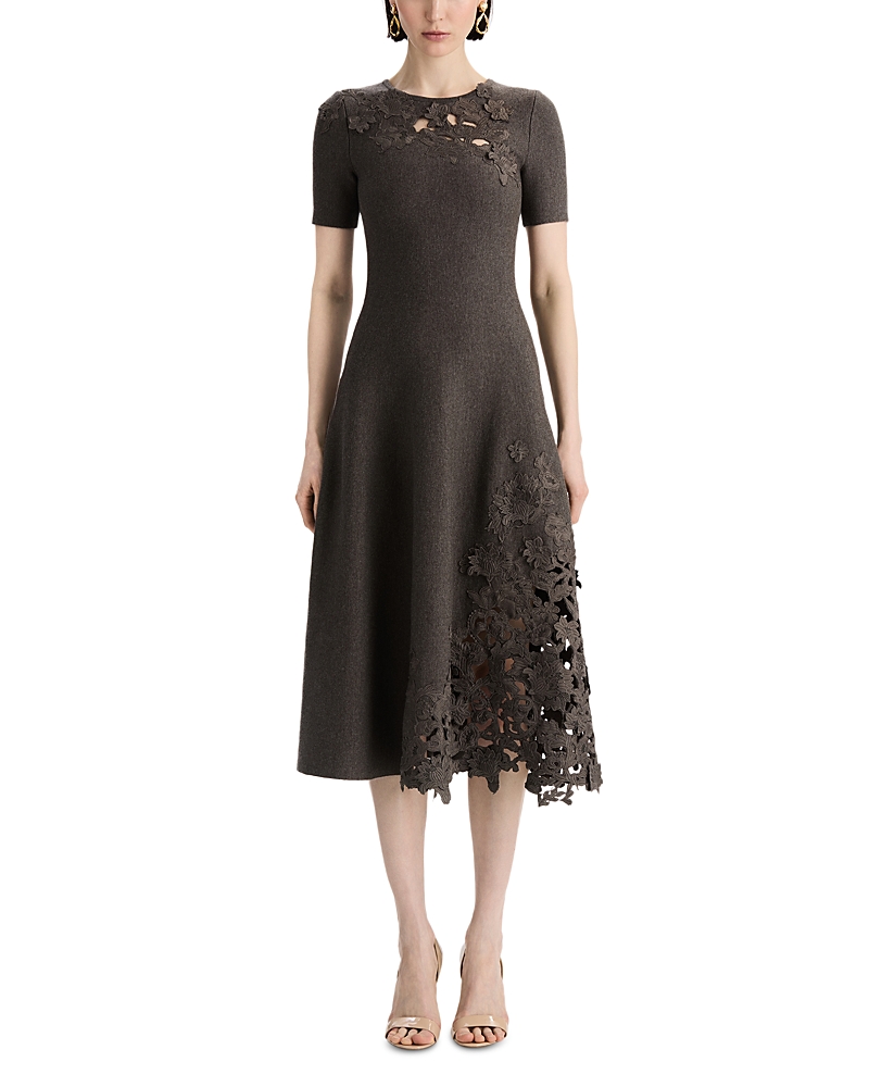 Oscar de la Renta Lace Trim Knit Dress