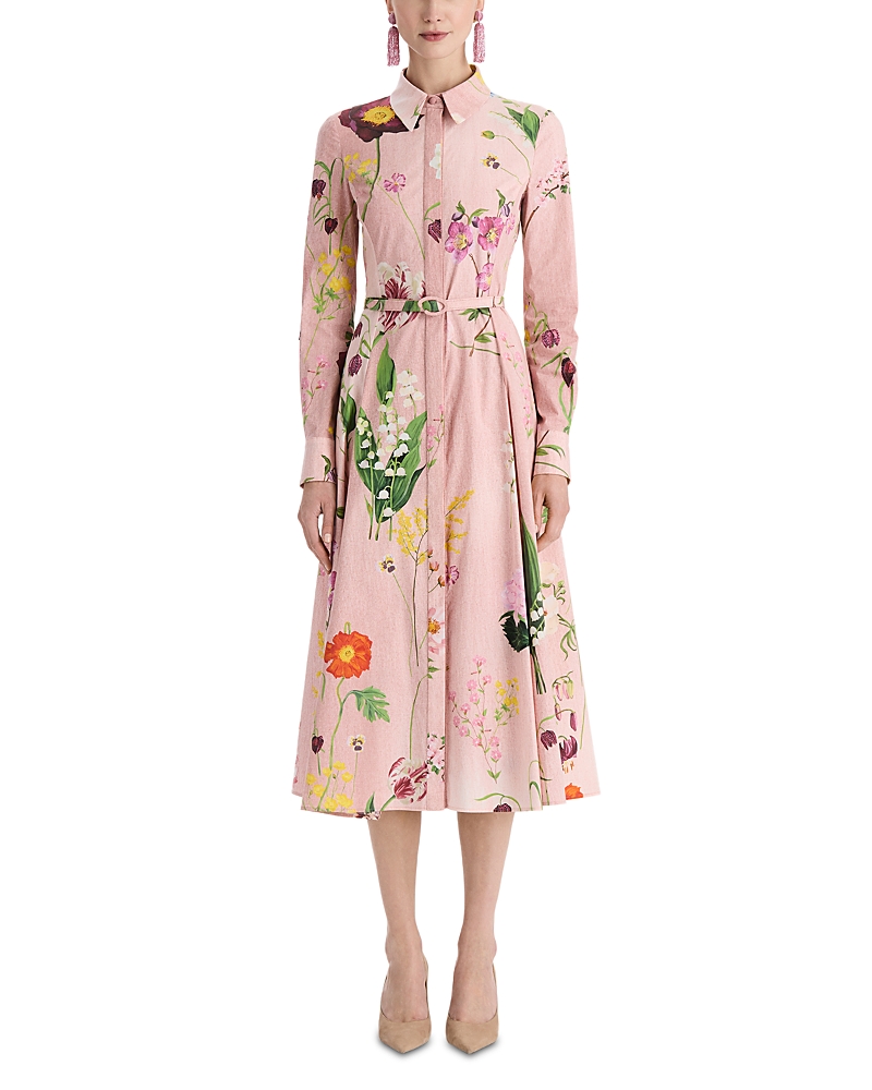 Oscar de la Renta Collared Mixed Botanical Dress
