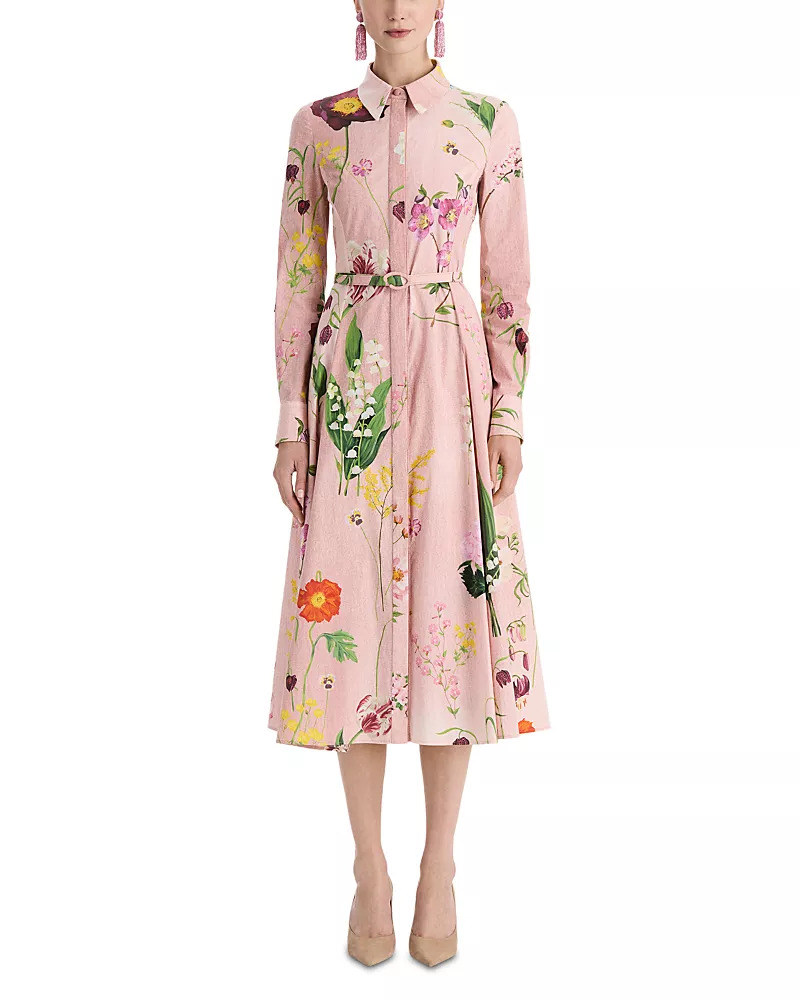 Oscar de la Renta Collared Mixed Botanical Dress