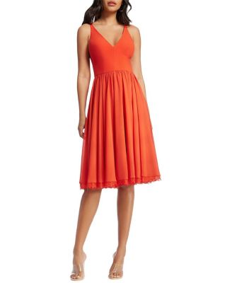 Dress the Population Alicia V-Neck Lace Trim Midi Dress