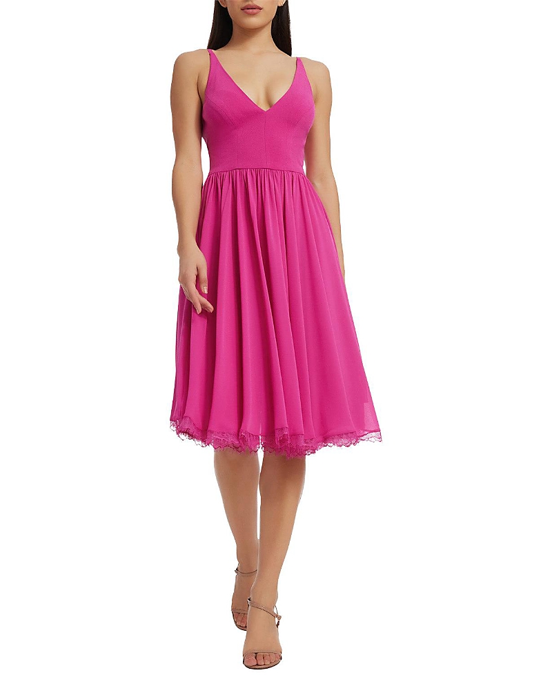 Dress The Population Alicia V-Neck Lace Trim Midi Dress