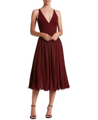Dress the Population Alicia V-Neck Lace Trim Midi Dress