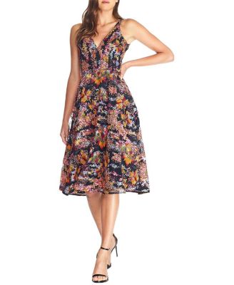  Elisa Floral Sequin V-Neck Midi Dress