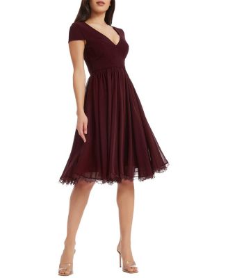  Corey Deep V-Neck Lace Trim Midi Dress