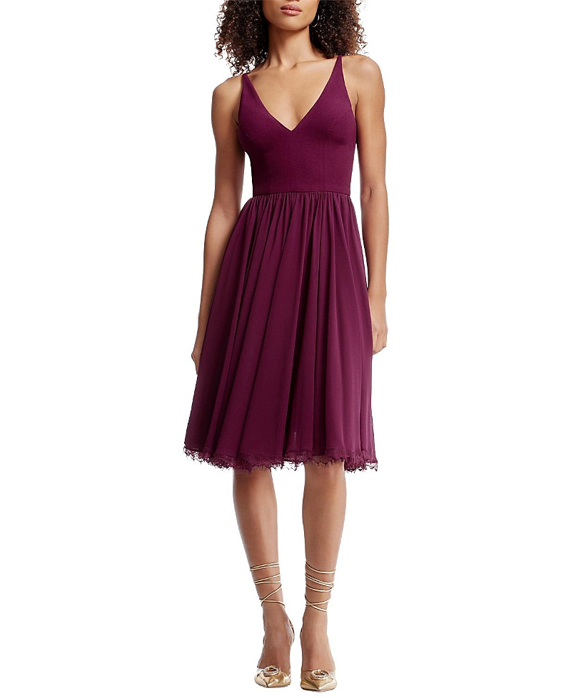 Dress The Population Alicia V-Neck Lace Trim Midi Dress