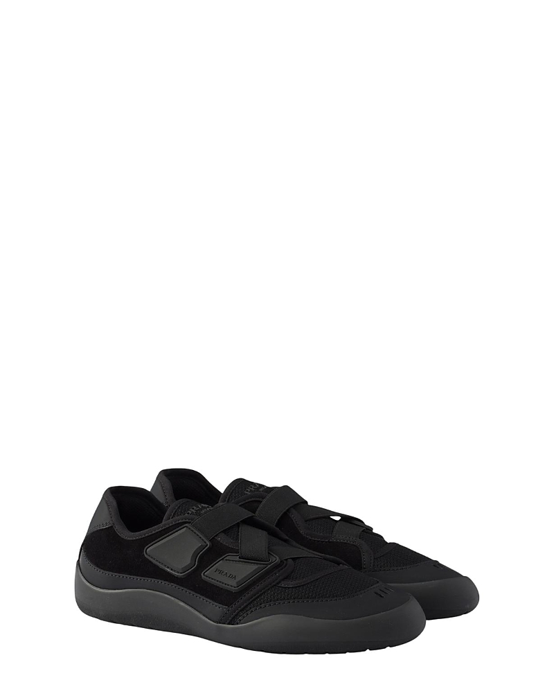 Prada Women's Speedrock Technical Mesh And Leather Sneakers