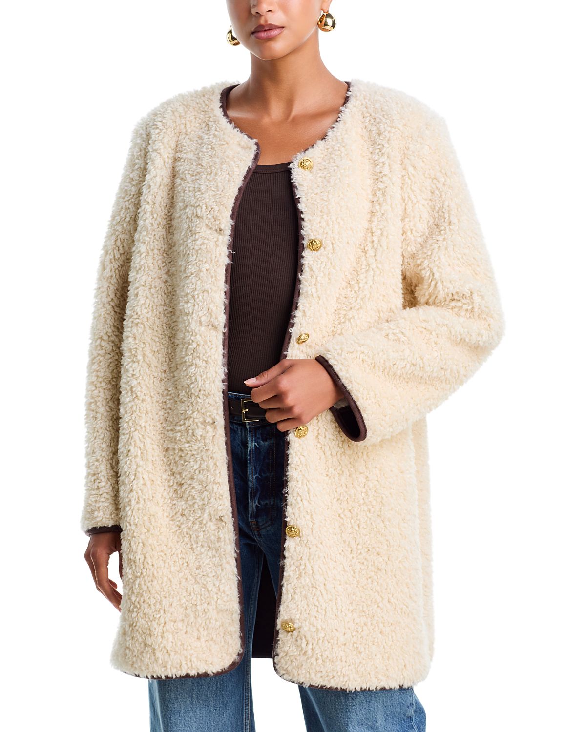 Alice and Olivia Alma Long Faux Suede Teddy Coat
