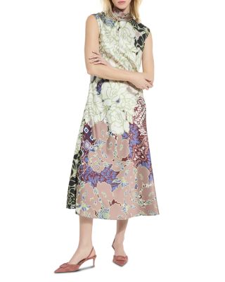 Flora Mock Neck Bias Cut Midi Dress