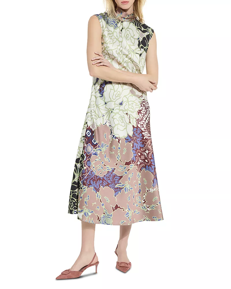 Lysse Flora Mock Neck Bias Cut Midi Dress