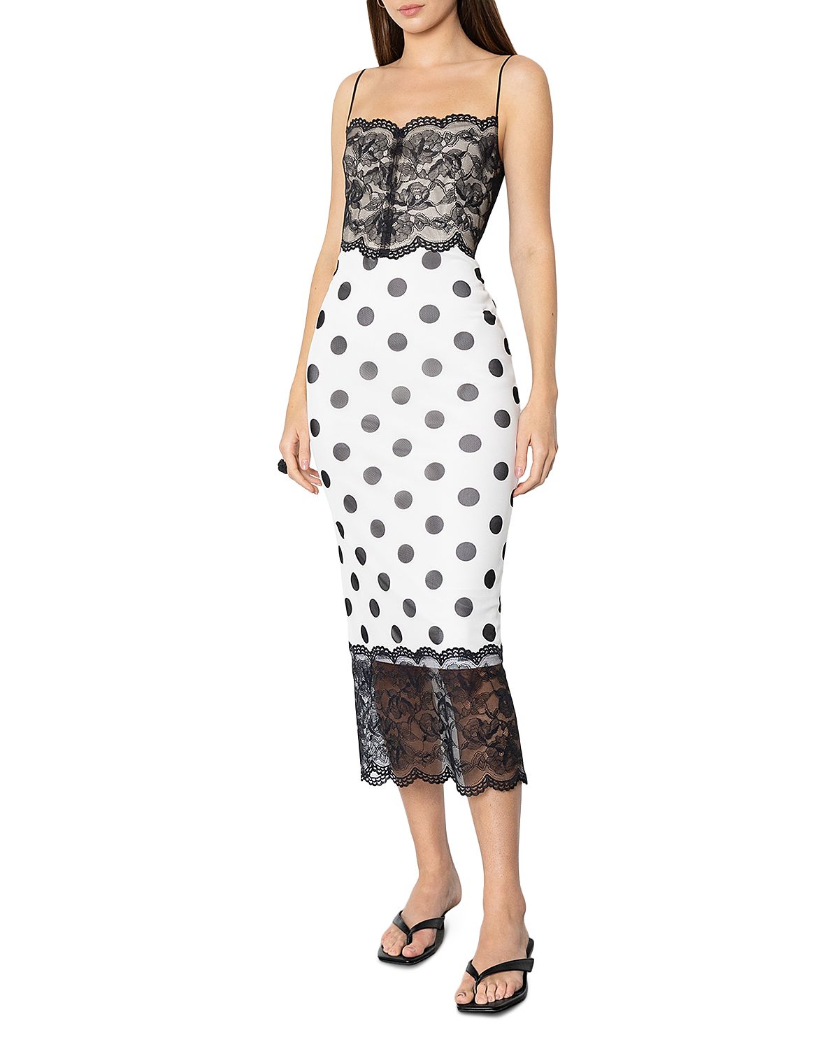 Black Halo Pomi Lace Panel Midi Dress
