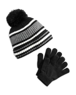 Boys' Two Piece Striped Rib Knit Hat & Magic Gloves Set - Little Kid, Big Kid