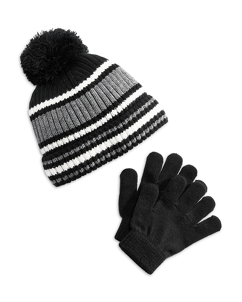 Capelli Boys' Two Piece Striped Rib Knit Hat & Magic Gloves Set - Little Kid, Big Kid