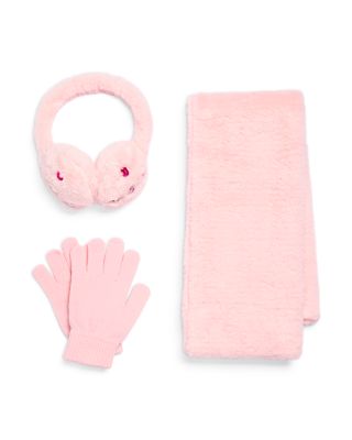 Girls' Three Piece Gemstone Faux Fur Earmuffs Set - Little Kid, Big Kid