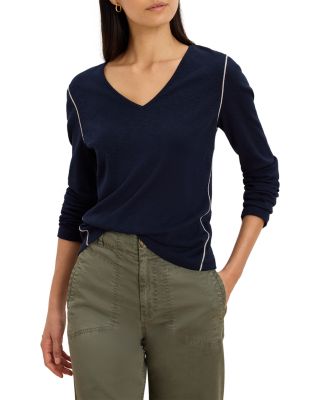 Nzt By Nic+Zoe Contrast Stitch Long Sleeve Tee