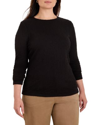 Plus Crinkle Knit Long Sleeve Top