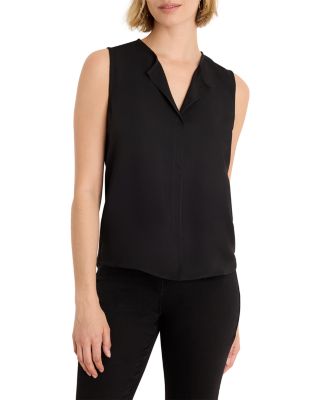 Mixed Media Split Neck Sleeveless Top