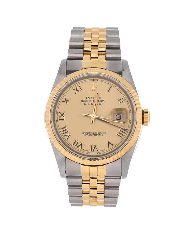 Pre-owned Pre-owned Rolex Rolex Oyster Perpetual Datejust Automatic Watch In Stainless Steel And Gold 36mm In Dial Color: Gold