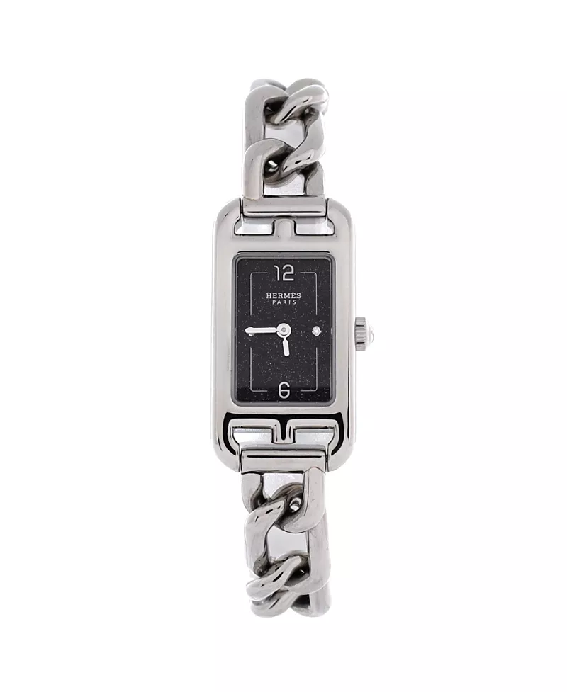 Pre-Owned HERMES Nantucket Quartz Watch in Stainless Steel with Aventurine Dial and Diamond Markers 17mm
