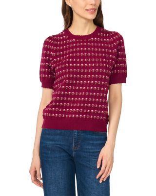 Flower Pointelle Short Sleeve Cotton Sweater