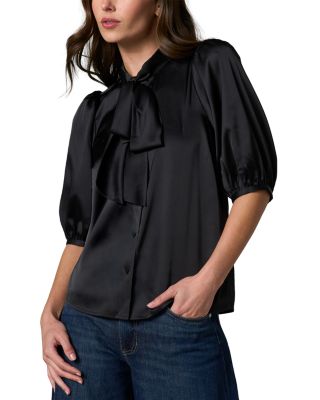 Liverpool Los Angeles Tie Neck Elbow Length Puff Sleeve Top