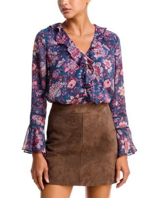 Floral Print Ruffled Long Sleeve Top - Exclusive