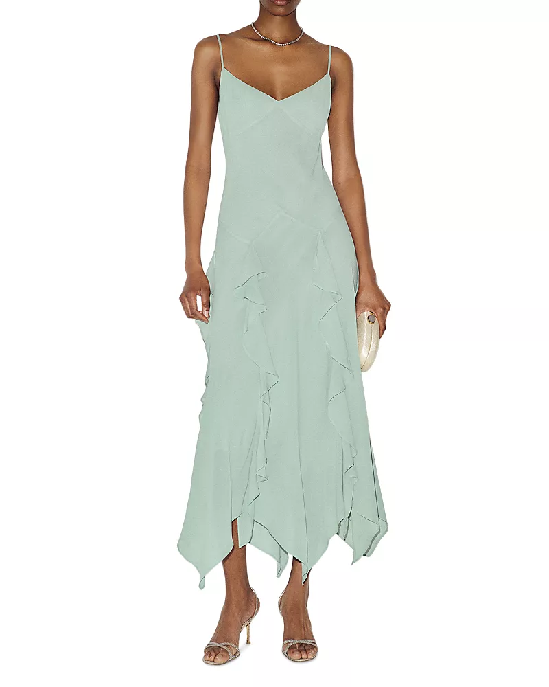 Reformation Allissa V Neck Ruffle Trim Dress