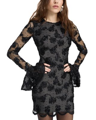 Flower Mesh Long Sleeve Mini Dress
