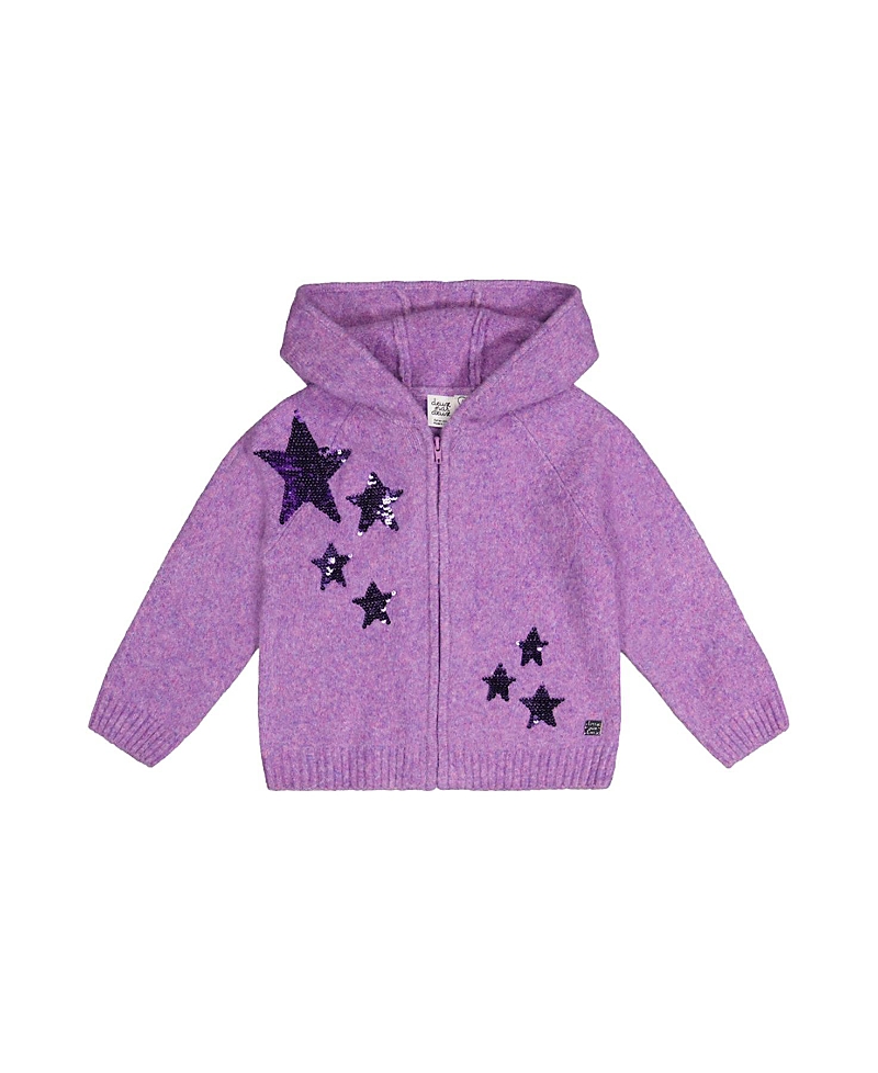 Deux par Deux Girls' Hooded Zip Star Detail Knitted Cardigan - Big Kid
