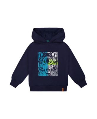 Boys' Wolf Graphic Ribbed Cuff Fleece Hooded Sweatshirt - Little Kid