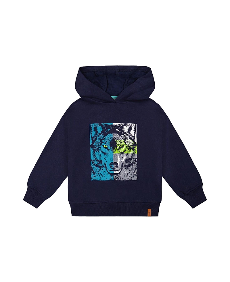 Deux par Deux Boys' Wolf Graphic Ribbed Cuff Fleece Hooded Sweatshirt - Little Kid