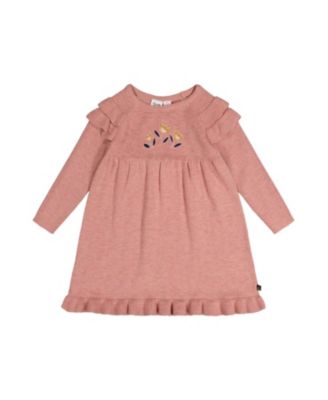  Girls' Knitted Ruffled Shoulder Floral Detail Dress - Baby