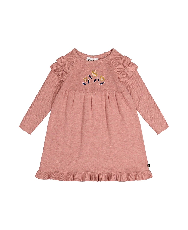 Deux par Deux Girls' Knitted Ruffled Shoulder Floral Detail Dress - Baby