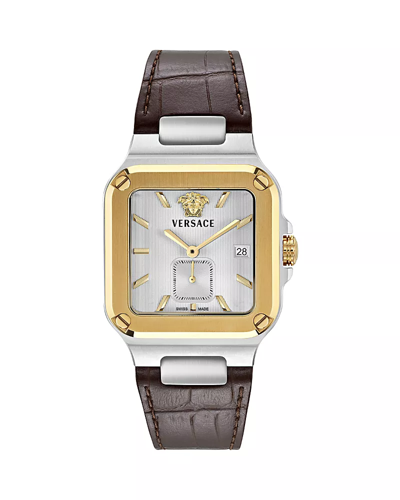Versace Greca Edge Leather Watch, 38mm x 49mm