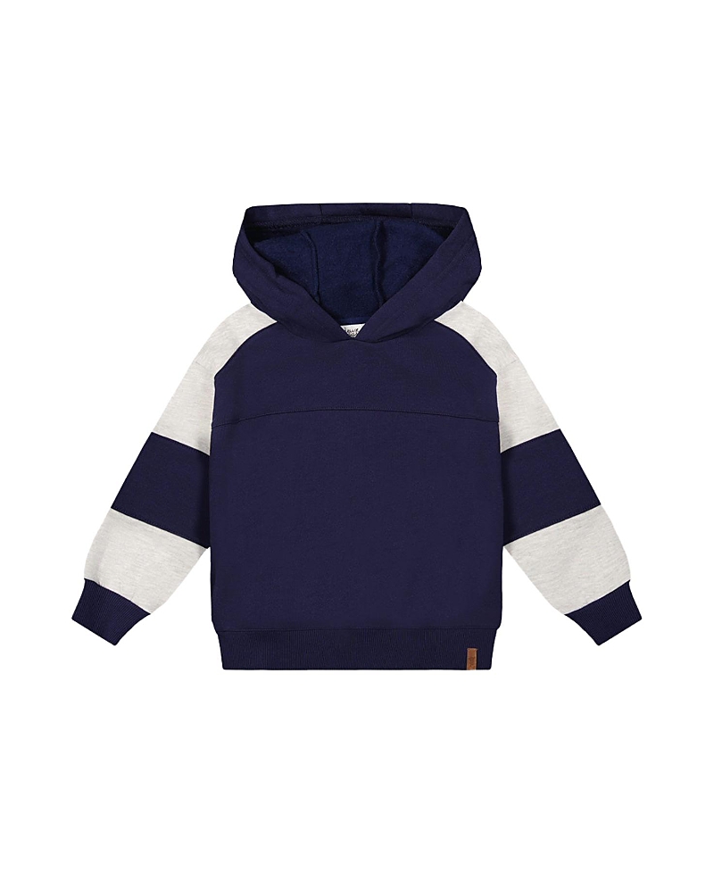 Deux par Deux Boys' Hooded Striped Sleeve Ribbed Cuff Fleece Cardigan - Little Kid