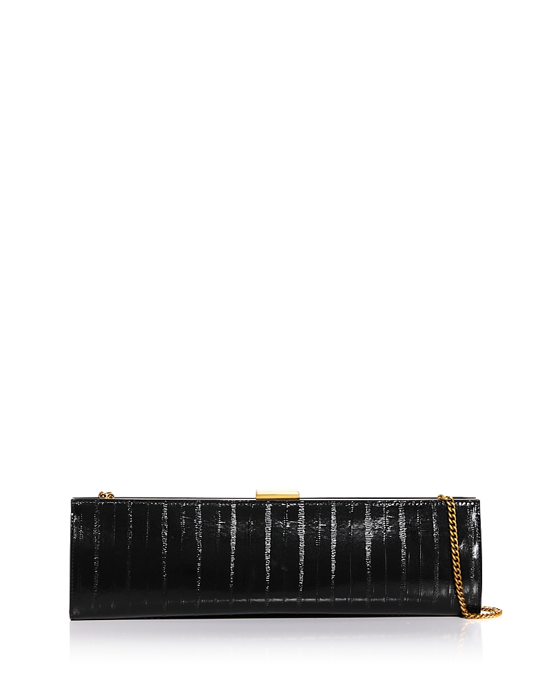 Aqua Small Embossed Leather East West Clutch - Exclusive In Black