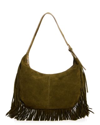 Large Fringed Suede Hobo Bag - Exclusive