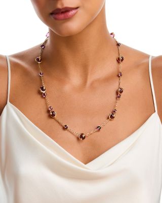 18K Yellow Gold Pink Russian Quartz Cardan Necklace, 24"
