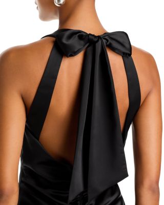 Satin V Neck Long Dress - Exclusive - thumbnail 3