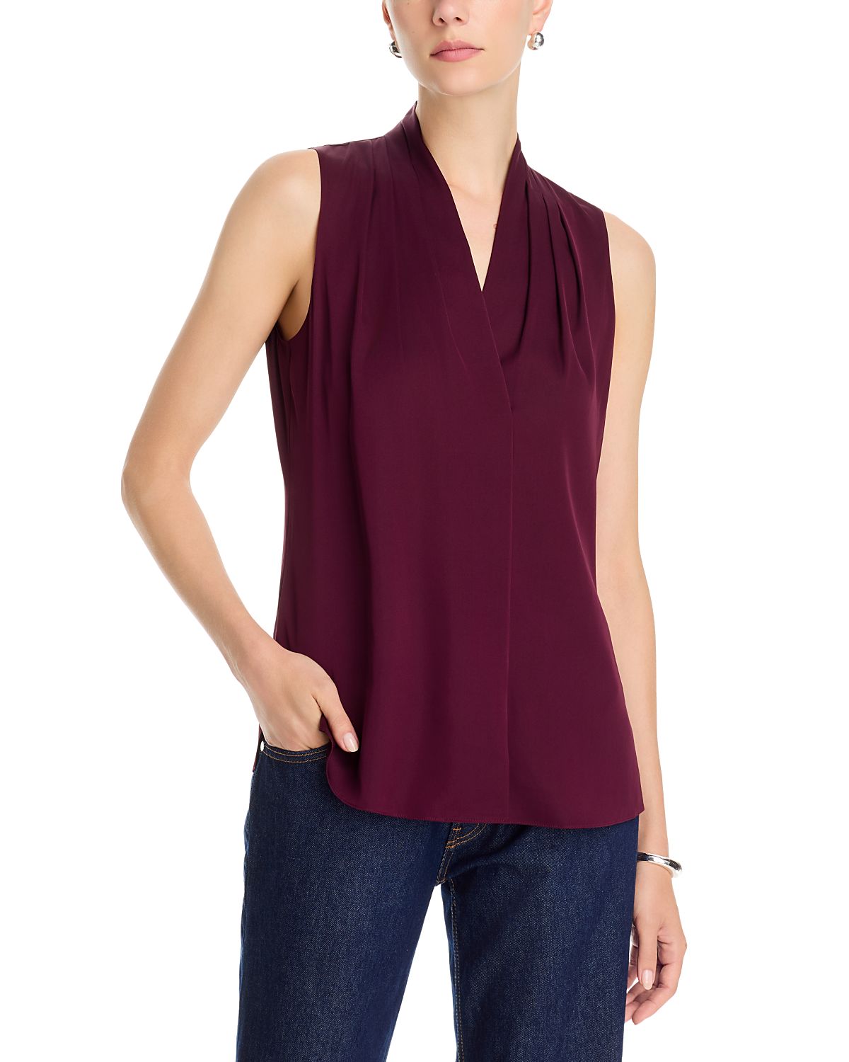 Kobi Halperin Mila Sleeveless V Neck Pleated Silk Blouse