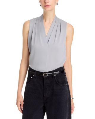 Kobi Halperin Mila Sleeveless V Neck Pleated Silk Blouse