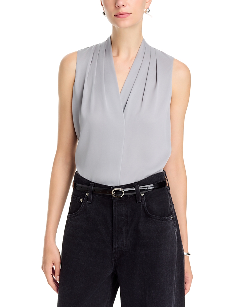 Kobi Halperin Mila Sleeveless V Neck Pleated Silk Blouse