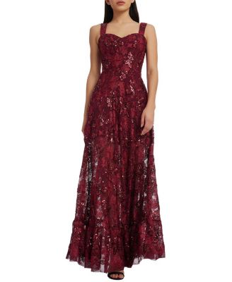 Dress the Population Anabel Sweetheart Neck Floral Sequin Lace A-Line Gown