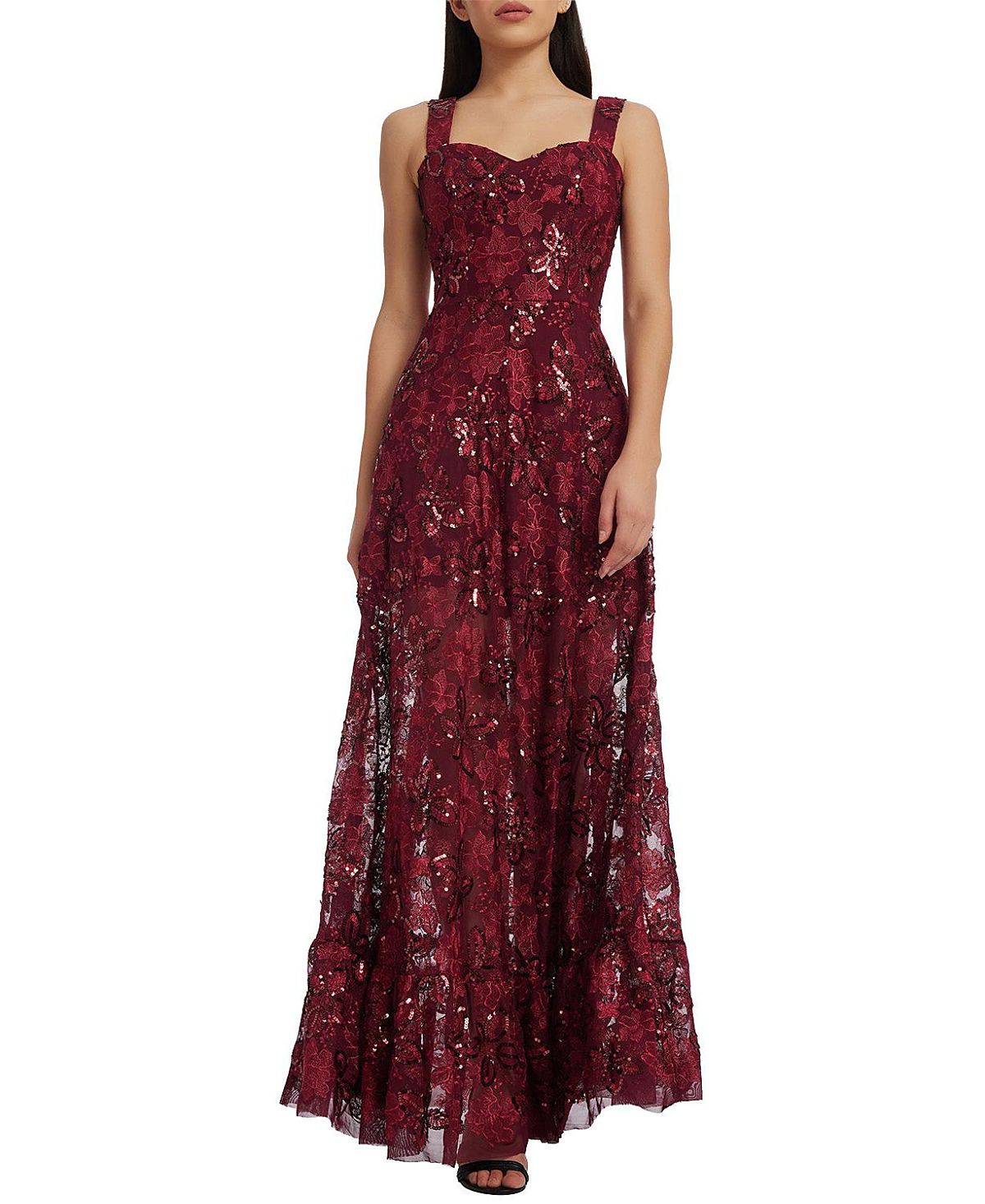 Dress the Population Anabel Sweetheart Neck Floral Sequin Lace A-Line Gown