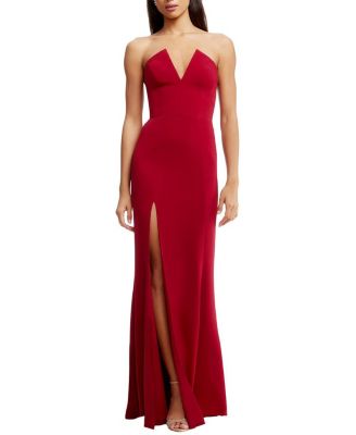  Fernanda Strapless Plunge V-Neck High Slit Gown