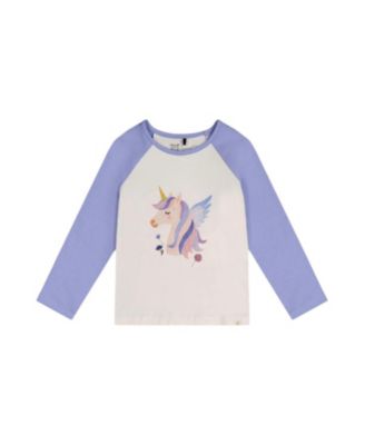 Girls' Winged Glitter Contrast Raglan Organic Cotton Crew Neck T-Shirt - Big Kid