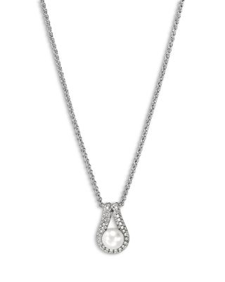 Sterling Silver Surf Cultured Freshwater Pearl & Diamond Pendant Necklace, 16-18"