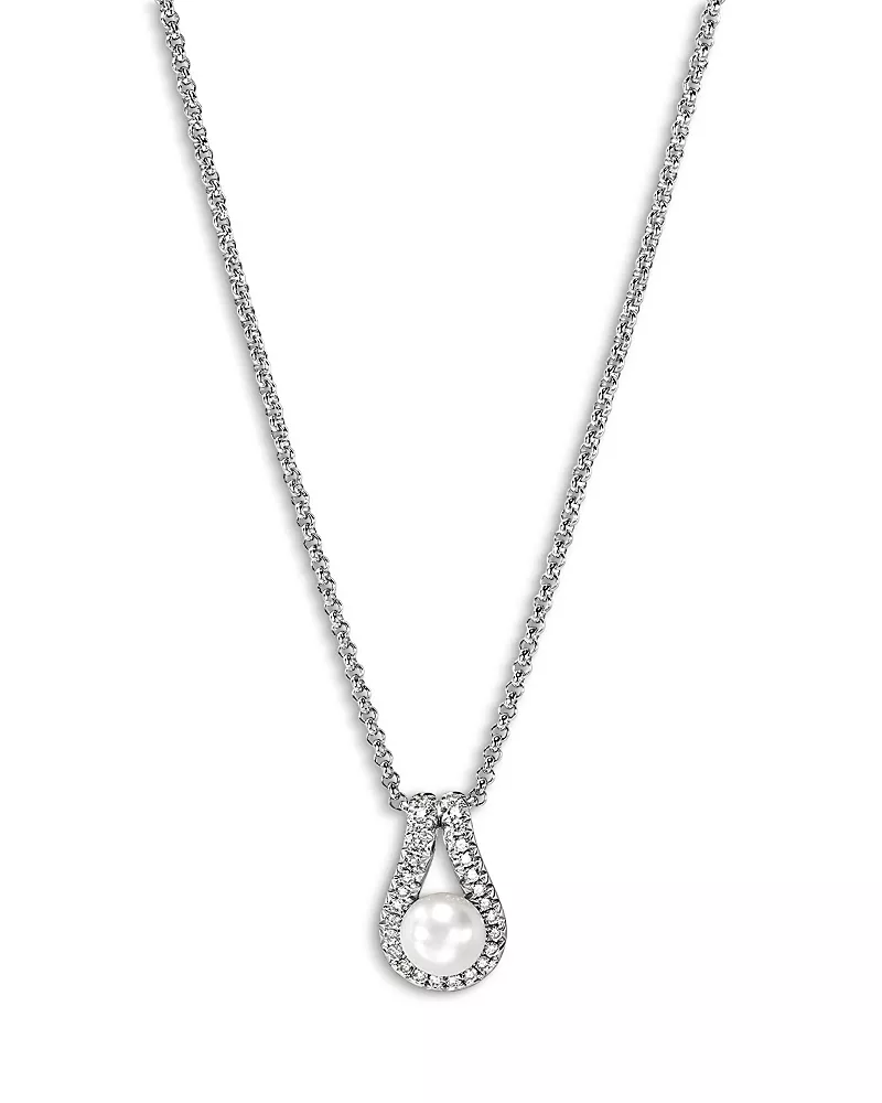 John Hardy Sterling Silver Surf Cultured Freshwater Pearl & Diamond Pendant Necklace, 16